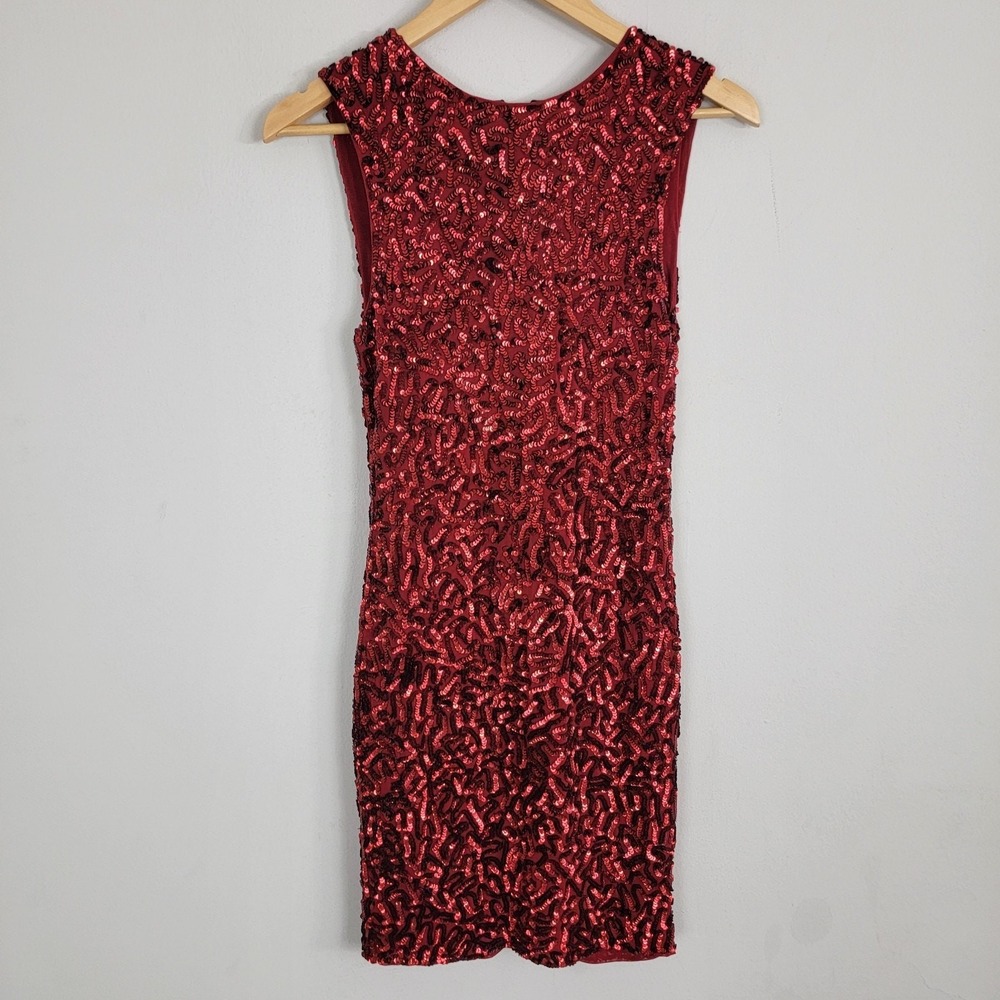 Alice + Olivia Red Sequin Mini Dress Womens 0 Bodycon Party Cocktail Night‎ Out